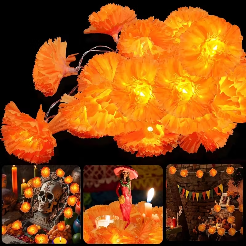 Lighting Decoration For Diwali - Luci ghirlanda di calendula arancione a